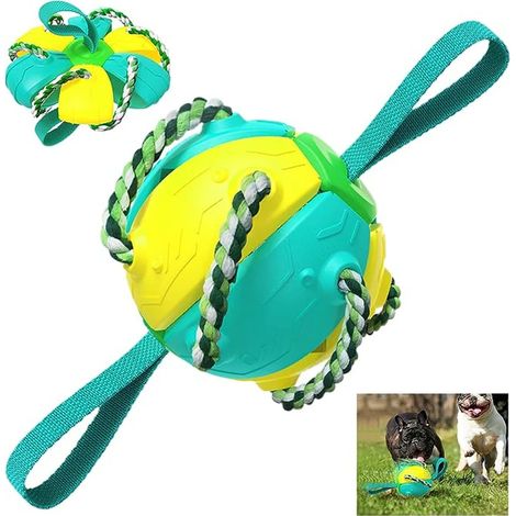 Balle frisbee indestructible jaune et bleue pour chien, ballon de foot interactif adapté aux petites, moyennes et grandes races de chiens (1/4)