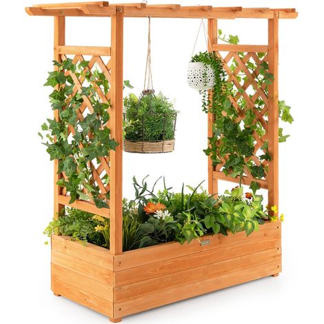 Letto rialzato da giardino con grigliato ad arco, Fioriera in legno da interno esterno Arancione (1/3)
