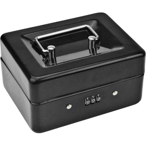 Boîte à monnaie en métal résistant avec serrure à combinaison 15 x 12 x 7,7 cm (noire) (1/5)