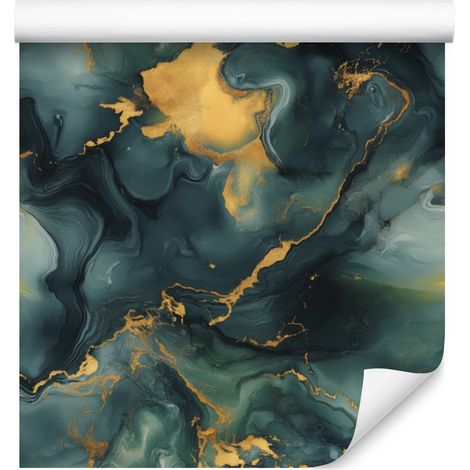 Papier peint encre turquoise, vert d'eau et or 50x1000 cm (1/5)
