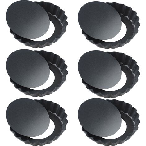 6 pièces de moules à gâteaux mini antiadhésifs de 10cm pour tarte, quiche, flan, pizza, plat de cuisson rond à fond amovible (1/5)