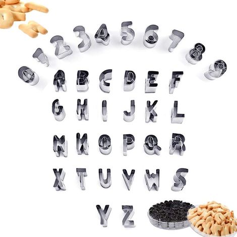 Emporte-pièces sandwich en forme de lettres et de chiffres, petits formats, en métal, amusants et en acier inoxydable. Moules à biscuits et à biscuits. Fournitures pour la maison et les fêtes. (1/5)