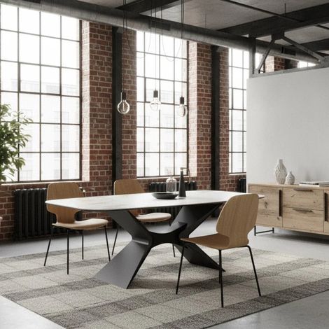 Halo, Tavolo fisso con top in Ceramica su vetro Marmo calacatta (110cm X 220cm H. 75cm)  Duzzle (1/5)
