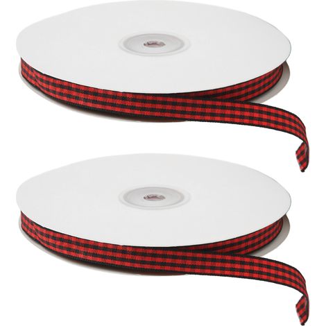 100yd Red Black Plaid Ribbon Lattice Design Smoother Texture Plaid Ribbon Wired for Gift Wrapping Party Decor Weddings (1/5)