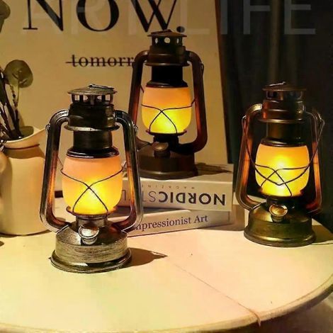 HONORNIC - Lanternes suspendues de camping rétro vintage à piles LED flamme lumière chaude pour randonnée en pleine nature, pêche, tente, équipement de camping (1/4)