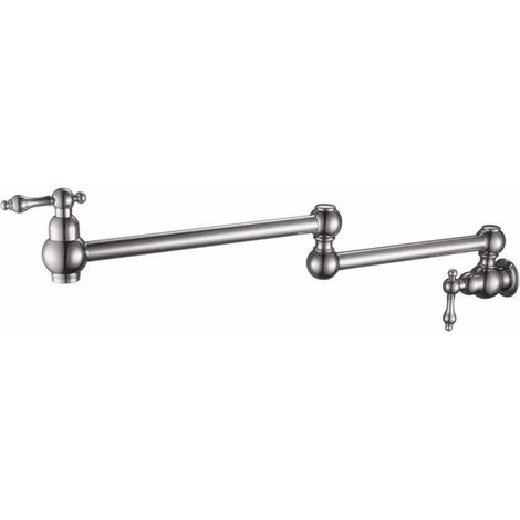 Robinet de cuisine Robinet de remplissage de pot mural à double valve d'arrêt avec poignées à levier à bec oscillant à double articulation de 22 po(Brushed Stainless) (1/5)