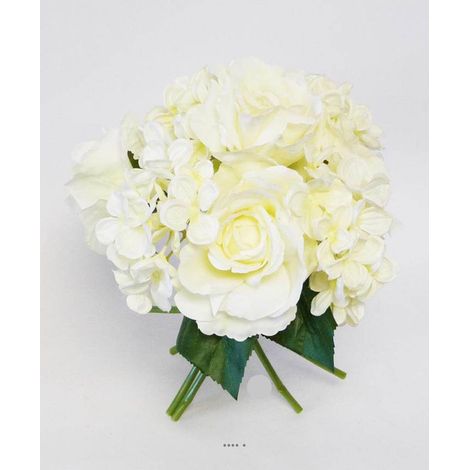 Bouquet de Roses et Hortensias artificielles 9 têtes H 36 cm superbe