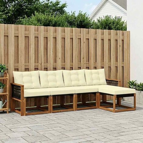 vidaXL Outdoor-Sofagarnitur mit Kissen 5 pcs Natur und Creme (1/5)