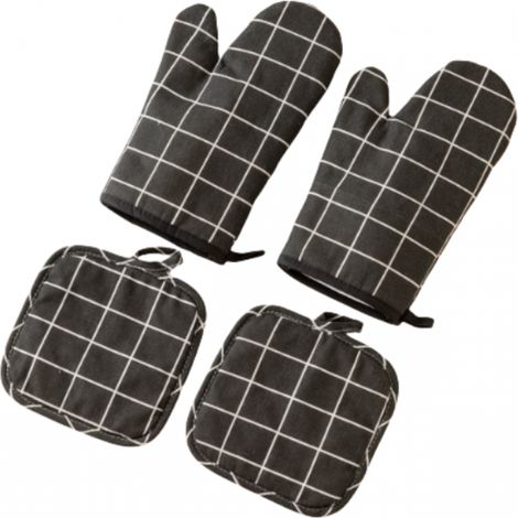 Gants de cuisine de de en avec coussinets isolants de lavables de antidérapants 1 paire 2 Coton Noir (1/5)