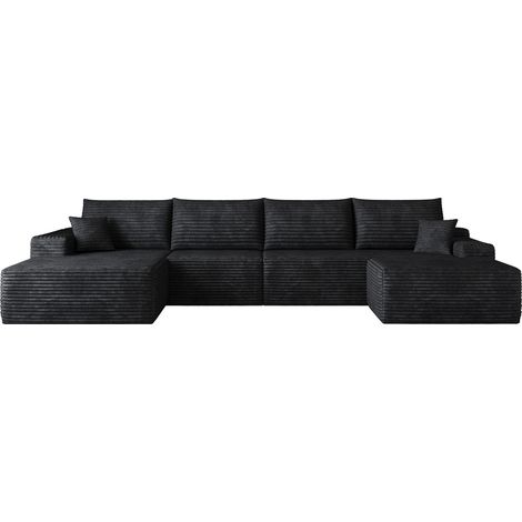 Divano modulare angolare con chaise longue a L 340x175x83 cm in velluto a coste nero HOMVRA (1/5)