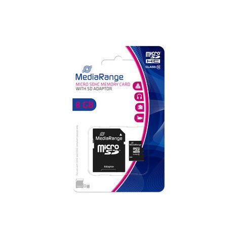 MediaRange MEDIARANGE 8GB microSDHC - 8 Go - MicroSDHC - Classe 10 - Noir (MR957) (1/2)