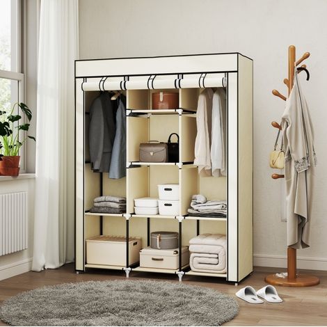 MEUBLIV Armadio in tessuto 125 x 43 x 162,5 cm avorio – 2 appendiabiti, 8 ripiani (1/5)