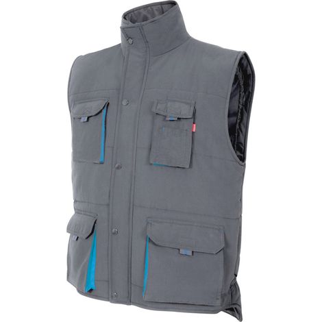 Chaleco Acolchado Bicolor Multibolsillos GRIS/CELESTE S