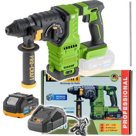 Procraft PHA30-1B Akku Bohrhammer 20 V 2,8 J SDS plus Brushless + 1x Akku 4,0 Ah + Ladegerät