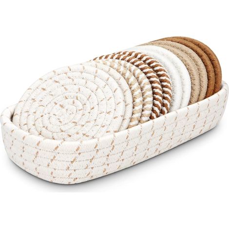 Ensemble de 12 sous-verres ronds de style nordique, en coton et lin — (1/5)
