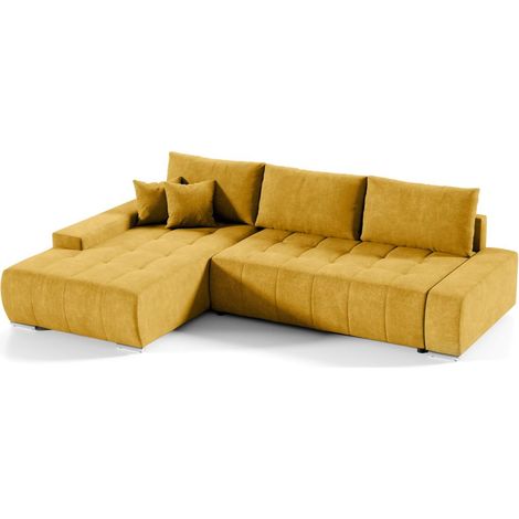 Ecksofa Sofa mit Schlaffunktion VOGAR Stoff Aston Gelb Ottomane Links (1/4)