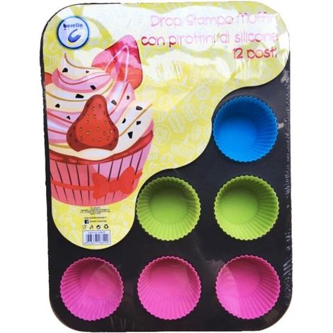 Stampo Forma Dolci Muffin con Pirottini in Silicone 35 x 26,5 x 3 cm 12 Pezzi (1/2)