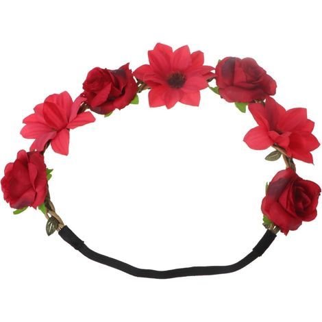 Delicata coroncina di fiori in tessuto rosso per capelli, comoda e sicura, ideale per festival e sfilate di moda. (1/5)
