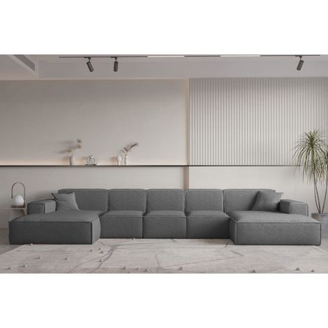 Wohnlandschaft U-Form CELES PREMIUM XL in Stoff Ascot Bukla Graphit (1/2)