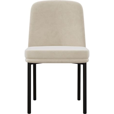 Lot de 2 chaises de salle à manger avec coussins épais en velours beige et pieds métalliques noirs, style minimaliste moderne (1/5)