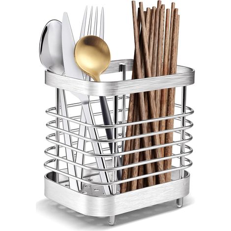 Panier À Couverts En Acier Inoxydable,Egouttoir Couvert Inoxydable, Support D'ustensiles De Cuisine Pour Ranger Les Couteaux, Fourchettes, CuillèRes Et Baguettes Dans La Cuisine,Argent Argent -'Parent