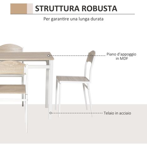 Set de table 5 éléments : table rectangulaire grise en métal et MDF + 4 chaises blanches, idéal pour cuisine ou salon (1/5)