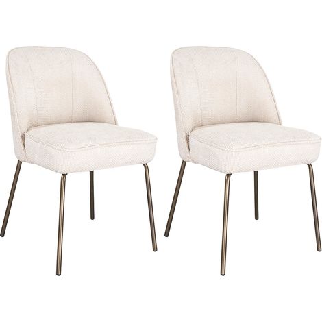 Lot de 2 chaises en tissu texturé et métal bronze - Crème - MIRUBA (1/5)