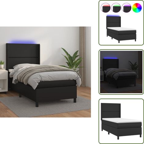 Sommier à lattes de lit matelas LED Noir 90x190 cm Similicuir - Lit Plateforme - Lit Design - Lit Moderne - Lit Capitonné - Lit Avec Rangement