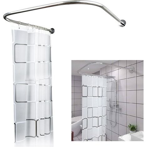 Duschvorhangstange, ohne Bohren, U-förmige Duschvorhangstange, Eckbadewanne, Bogenstange mit Duschvorhangset für Badezimmer, Toilette