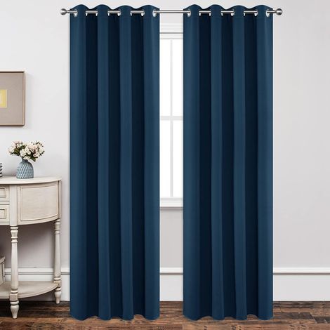 Ensemble 2 rideaux occultants thermiques - 132x240cm - Bleu foncé - À oeillets pour chambre et salon (1/5)