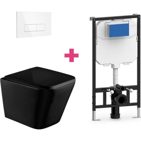PACK inodoro suspendido cerámica PISA negro mate con cisterna y pulsador Blanco rectangular