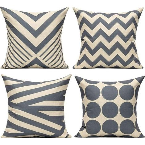 Housses de coussin décoratives grises d'extérieur, motif géométrique gris, coussins d'appoint carrés 50 x 50 cm, lot de 4, pour canapé, lit ou fauteuil. (1/5)