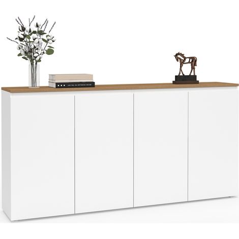Buffet 160 cm TOBY 4 portes blanc et plateau bois