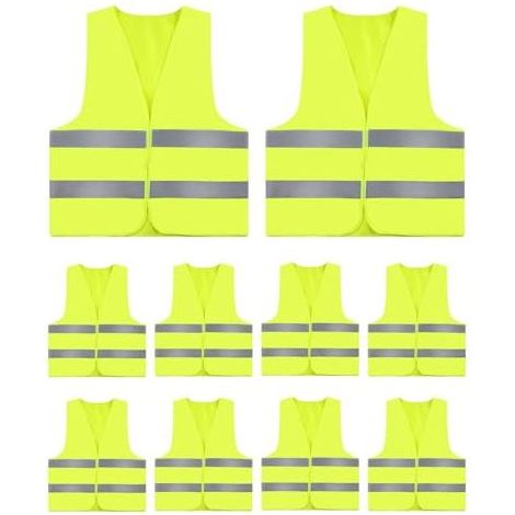 Lot de 10 Gilets Jaunes de Sécurité Réfléchissants Haute Visibilité – Gilet Jaune Adulte et Enfant, G/ilet Jaune Voiture, Gilet Réfléchissant Fluorescent pour Vélo, Chantier (1/4)