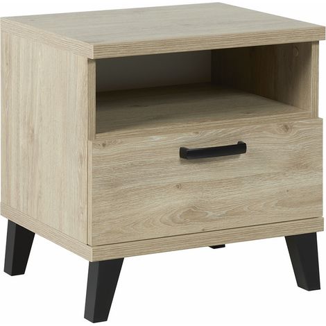 Comodino robusto per la camera dei bambini e neonati con cassetto e vano, collezione DANAÉ colore rovere chiaro. (1/3)