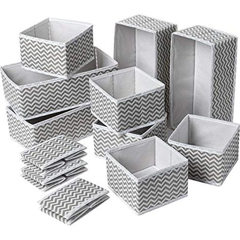 Organisateur de Tiroir - Non-tissé Pliable - Compartiment Réglable pour Sous-vêtements Soutiens-gorge Chaussettes - Lot de 12 Pièces - Gris (1/5)
