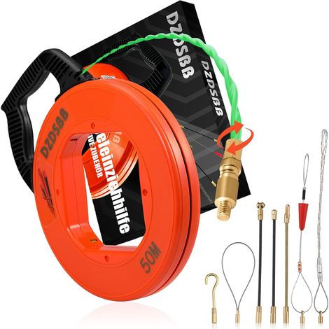 50 m Aiguille Electricien,Tire Fil 50m à Filetage M5 Pour Cable Electricien, Tire-Fil 50m RéTractable Avec BoîTier et 7 Ressorts Guides (1/5)