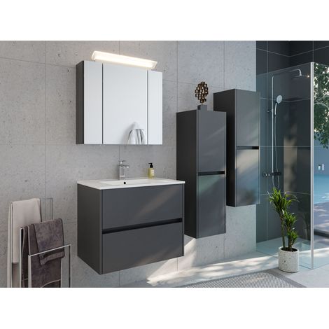 Badmöbelset Taifun 70cm 4tlg mit Spiegelschrank und 2x Seitenschrank grafit