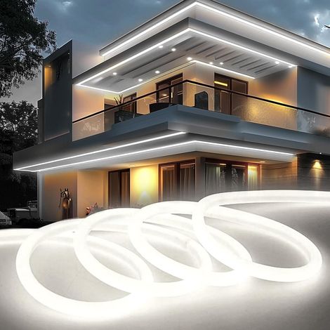 Ruban LED Néon Exterieur 10M Blanc Froid, 220V LED Chambre Bande Lumière Intérieur Étanche IP65 Lueur à 320° Bandeau Lumineuse 120 LEDs/M Découpable Souple Corde pour Maison, Salon, Cuisine (1/5)