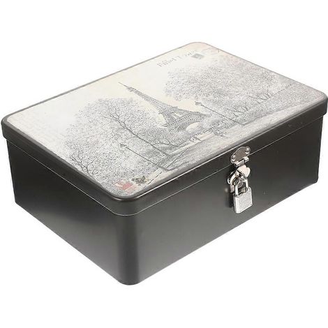Organisateur de bureau en fer-blanc, boîte de rangement pour la maison, boîte de rangement en fer-blanc avec serrure à clé (1/5)