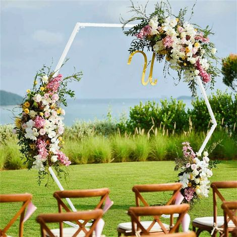 Arco Decorativo Hexagonal Puerta Boda de Metal Blanco DIY para Fiestas Cumpleaños 2m UNHO