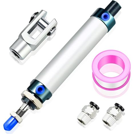 Mini-cylindre pneumatique à air comprimé, alésage 32 mm, course 200 mm, double action, avec connecteur en Y et connecteur pour PC (MAL32-200) (1/5)