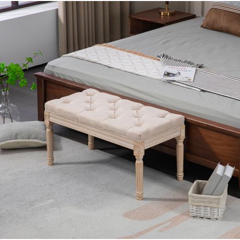 Banc vintage beige 80x40x43 cm en polyester HAVRYA (1/3)