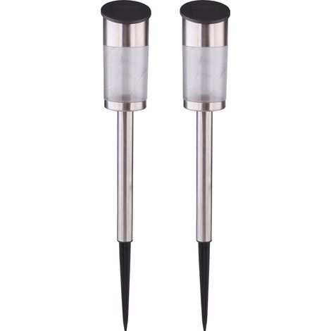 2x LED Solar Steck Lampen Lichterkette Edelstahl Balkon Erdspieß Garten Lampe silber (1/5)
