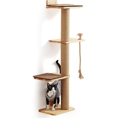 Arbre à Gratter pour Chats à Monter au Mur, Poteau à Gratter de 127 cm pour Grands Chats, avec Lit pour Chat, Poteaux à Gratter en Bois de Caoutchouc pour Chatons, Grand (1/5)