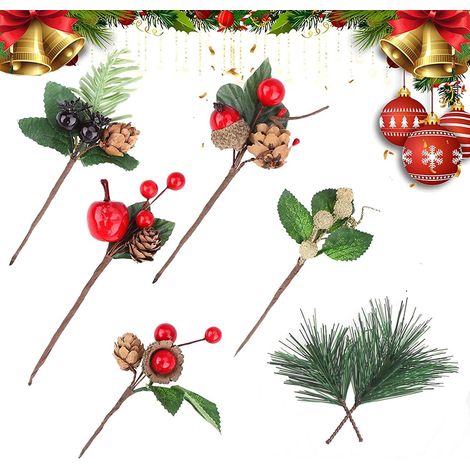 21 Pièces Décorations de Baies de Noël Branches de Pin Artificiel Petit avec Baies Pommes de Pin Ornements Décoration pour DIY Guirlande Sapin de Noël Cadeaux Emballage (1/5)
