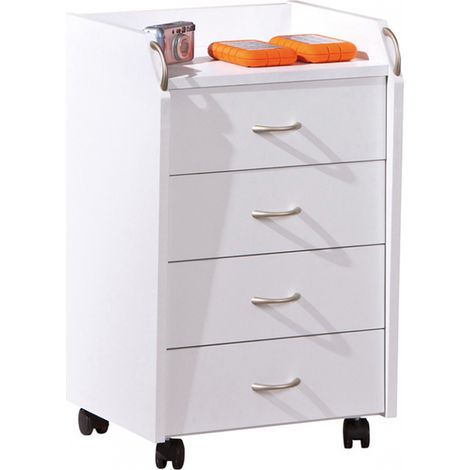 Caisson en bois de 4 tiroirs couleur blanche - Dim : L40 x H36 x P65 cm -PEGANE-