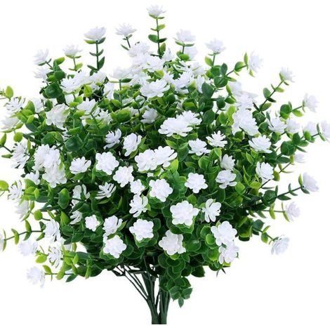Lot de 4 fleurs artificielles blanches décoratives, Décoration intérieure et extérieure, Résistantes aux UV et intempéries, Haute qualité réaliste, Sans entretien, Pour jardin, balcon, bureau, mariage