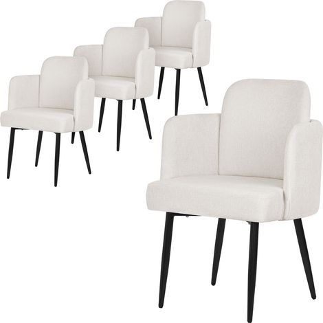 ML-Design Set 4x Poltrone da Sala Pranzo Beige con Rivestimento in Tessuto, con Gambe in Metallo, Sedie Ergonomiche da Cucina con Braccioli e Schienale in Rattan, Poltroncine Imbottite per Soggiorno