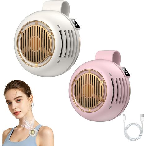 Filiyano-Lot de 2 mini ventilateurs portables à pince, silencieux et sans pales, avec port USB et 5 vitesses réglables. Idéaux pour les voyages, le (1/5)